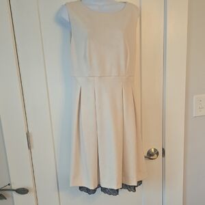 IMAN Cream Midi Dress with Black Lace Trim